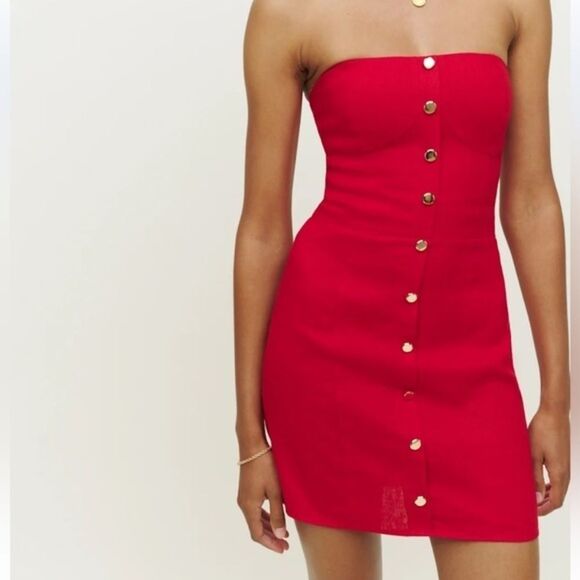 Reformation Dresses & Skirts - Reformation Shiela Linen Red Strapless mini Dress size 8